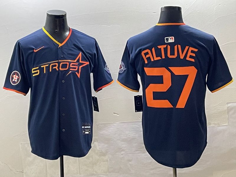 Men Houston Astros #27 Altuve Drak Blue Three generations Joint Name 2025 Nike MLB Jersey style 8